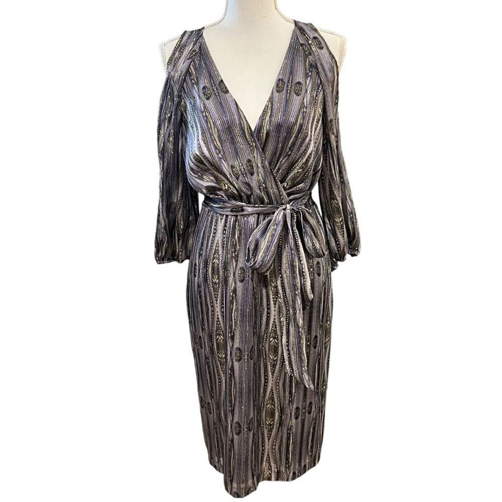 Mark & James by Badgley Mischka Silk Faux Wrap Cocktail Dress Size M Glam 70s